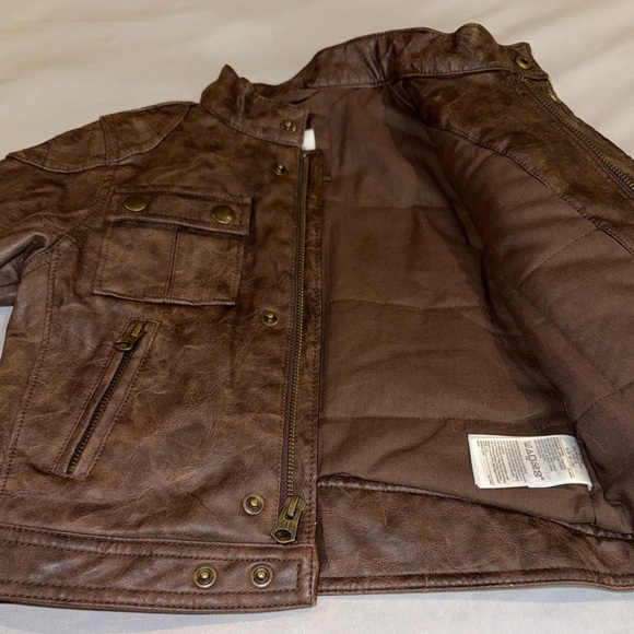Baby GAP Faux Leather Moto Bomber Jacket Toddler Brown Sz 2 Years - Picture 9 of 15